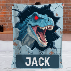 Custom Dinosaur Blanket – Personalized Wall-Breaking T-Rex Throw – Gift for Boys