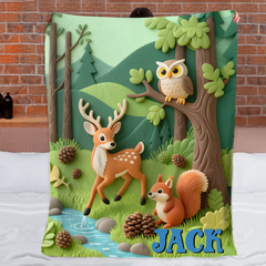 Custom Forest Animals Blanket – Personalized Woodland Animal Throw – Gift for Kids