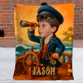 Custom Captain Adventure Blanket – Personalized Nautical Throw – Gift for Kids