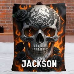 Custom Skull Blanket – Personalized Pattern and Name Flannel Blanket - Home Decoration Gifts