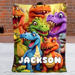 Customized Cute Dinosaur Blanket - Personalized Name - Gift For Kids, Children