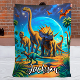 Customized Jurassic Dinosaur Blanket - Personalized Name - Gifts For Dinosaur Enthusiasts, Friend