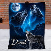 Wolf Howl Moon Custom Blanket - Personalized Name - Gifts For Wolf Lovers