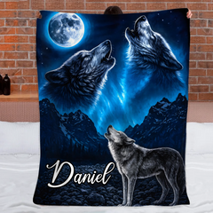 Wolf Howl Moon Custom Blanket - Personalized Name - Gifts For Wolf Lovers
