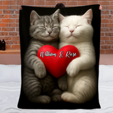 Romantic Love Cat Pattern Customized Blanket - Personalized Name - Gifts For Couple, Cat Lovers, Cat Owners