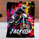 Racing Motorcycle Splatter Painting Style Customized Blanket - Personalized Name - Gifts For Him, Her, Racing Lovers