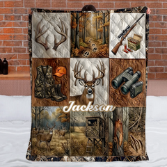 Customized Hunting-themed Blanket – Personalized Name – Gift for Hunter, Hunting Lovers