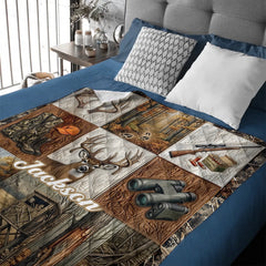 Customized Hunting-themed Blanket – Personalized Name – Gift for Hunter, Hunting Lovers