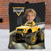 Monster Truck Customized Blanket – Personalized Photo and Name – Gift for Kids, Children