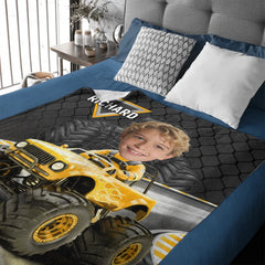 Monster Truck Customized Blanket – Personalized Photo and Name – Gift for Kids, Children