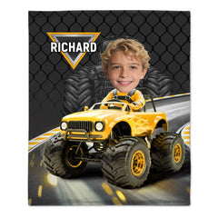 Monster Truck Customized Blanket – Personalized Photo and Name – Gift for Kids, Children