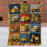 Construction Machines Customized Blanket - Personalized Name - Gift For Kids, Children, Building Machinery Enthusiast