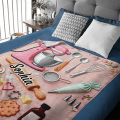 Love Baking Customized Blanket - Personalized Name - Gift For Baking Lovers