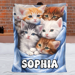 Warm Cat Customized Blanket – Personalized Name Blanket - Gifts For Pet Owners, Cat Lovers