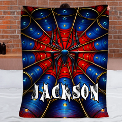Personalized Spider Web Customized Blanket – Personalized Name – Cool Gift for Kids & Superhero Fans