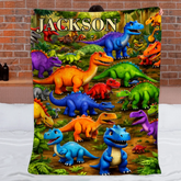 Dinosaur Adventure Customized Blanket – Personalized Name – Cool Gift For Kids & Dinosaur Lovers