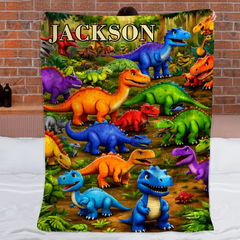 Dinosaur Adventure Customized Blanket – Personalized Name – Cool Gift For Kids & Dinosaur Lovers