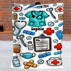Nurse Accent Customized Blanket – Personalized Name – Commemorative Gift for Nurses & Healthcare Workers