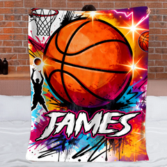 Basketball Theme Customized Blanket – Personalized Name – Gift For Basketball Lovers, Players