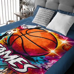 Basketball Theme Customized Blanket – Personalized Name – Gift For Basketball Lovers, Players