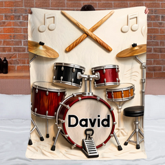 Awsome Drummer Customized Blanket – Personalized Name – Gifts For Drummers, Music Lovers, Musicians