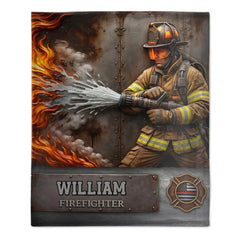 Customized Firefighter Themed Blanket - Personalized Name - Gift For Firefighters