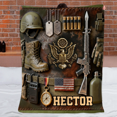 Semper Fidelis – Personalized Name Veteran Accent Blanket - Gift For Veterans, Soldiers