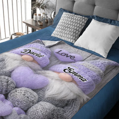 Love Gnomes Customized Blanket - Personalized Name - Cozy Gift For Couples, Him/Her