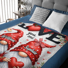 Love You & Me Gnomes Customized Blanket - Personalized Name - Cozy Gift For Couples, Him/Her