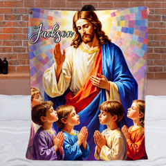 Jesus Praying With Kids Customized Blanket - Personalized Name – Meaningful Faith Gift