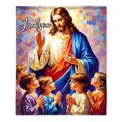 Jesus Praying With Kids Customized Blanket - Personalized Name – Meaningful Faith Gift
