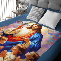 Jesus Praying With Kids Customized Blanket - Personalized Name – Meaningful Faith Gift