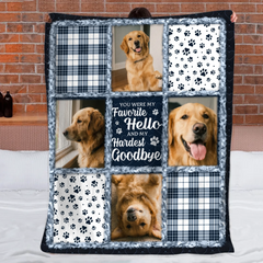 Custom Pet Memorial Collage Blanket – Paw Prints & Photos – In Loving Memory Gift