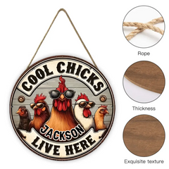 Cool Chicks Live Here Customized Farmhouse Wooden Doorplates - Personalized Name Door Sign - Home Decoration Gifts