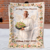 A Hug From Heaven Customized Memorial Blanket - Personalized Photo And Name - Gifts For Remembering The Deceased