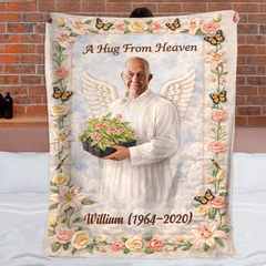 A Hug From Heaven Customized Memorial Blanket - Personalized Photo And Name - Gifts For Remembering The Deceased