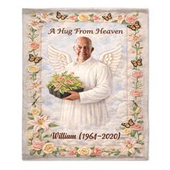 A Hug From Heaven Customized Memorial Blanket - Personalized Photo And Name - Gifts For Remembering The Deceased