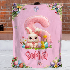 Customized Chenille Bunny Alphabet Letter Blanket – Personalized Name And Initial Letter – Gift For Kids & Toddlers