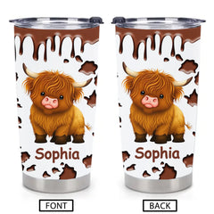 Customized Cute Highland Cow Thermos Cup - Personalized Name - Gifts For Highland Cow Lover