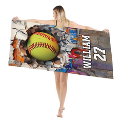Customized Sport Games Beach Towel - Personalized Name & Number - Vacation Gift For Kids, Teens