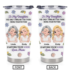 Customized Mother & Daughter Cartoon Thermos Cup - Personalized Names Mother Daughter Keepsake Cup - Gift for Daughter Becoming a Mother