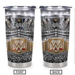 Customized Wrestling Championship Belt Thermos Cup - Personalized Name - Gift For WWE Fans, Wrestling Lovers