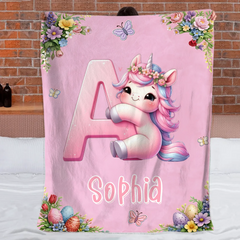 Custom Cute Letter Blanket – Personalized Name Blanket – Special Gift For Kids