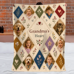 Custom Nana Fleece Blanket with Child Pet Photos and Personalized Family Message