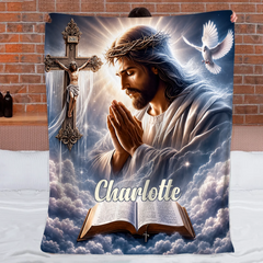 Personalized Jesus Prayer Blanket - Custom Name Christian Faith Blanket - Gift For Christians