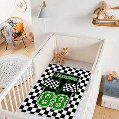 Personalized Racing Flag Blanket - Custom Name & Number Soft Throw - Gift For Racing Fans