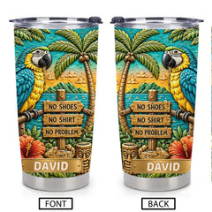 Personalized Tropical Parrot Thermos Cup - Custom Name Summer Beach Cup - Gift For Parrot Lovers