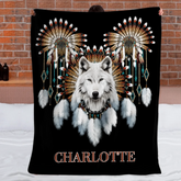 Western Tribe Wolf Blanket - Animal Print Cozy Throw Blanket - Gift For Wolf Lovers