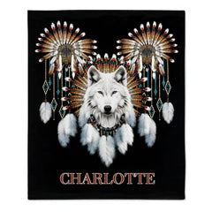 Western Tribe Wolf Blanket - Animal Print Cozy Throw Blanket - Gift For Wolf Lovers