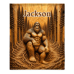 Personalized Bigfoot Forest Blanket - Custom Name Sasquatch Cozy Throw Blanket - Gift For Bigfoot Lovers